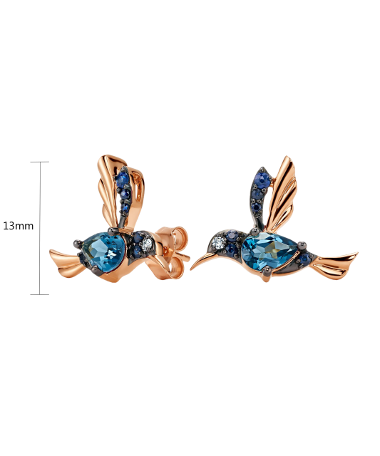 Gold earrings with topazes, sapphires and diamonds