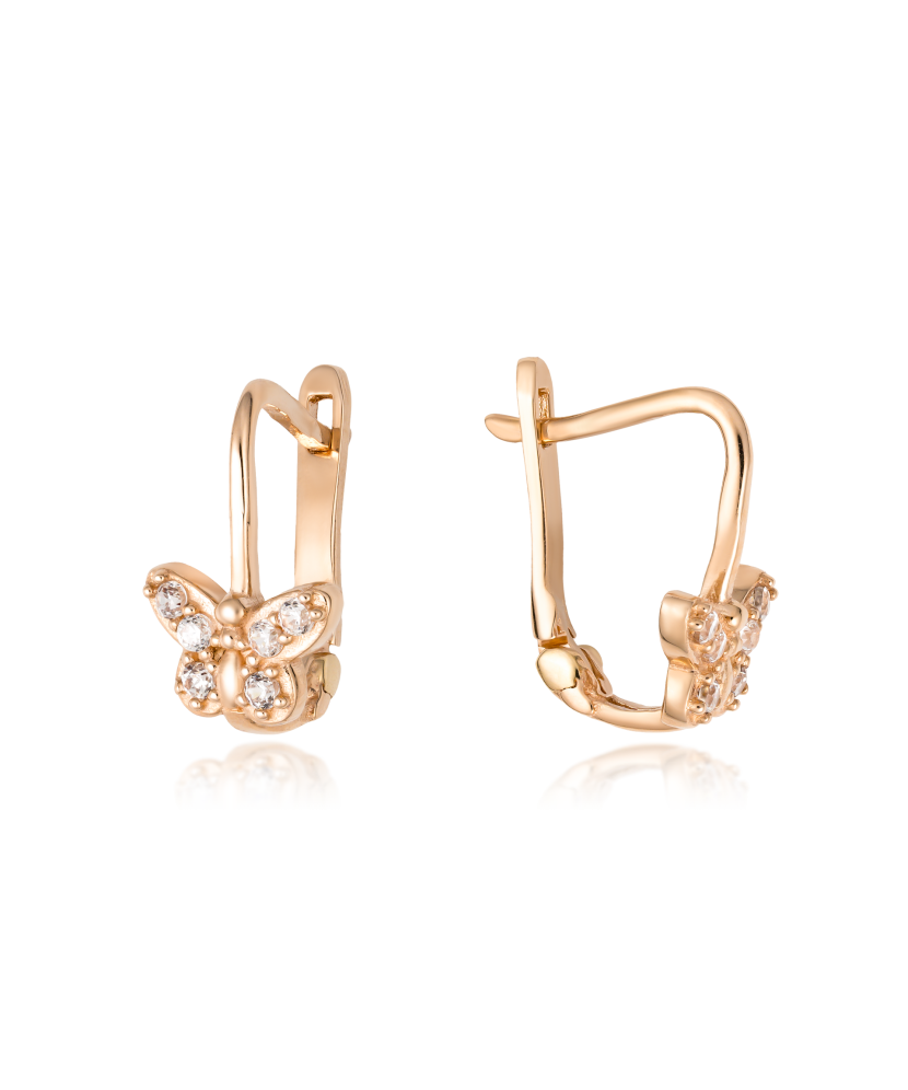 Gold earrings with zircons "butterfly"