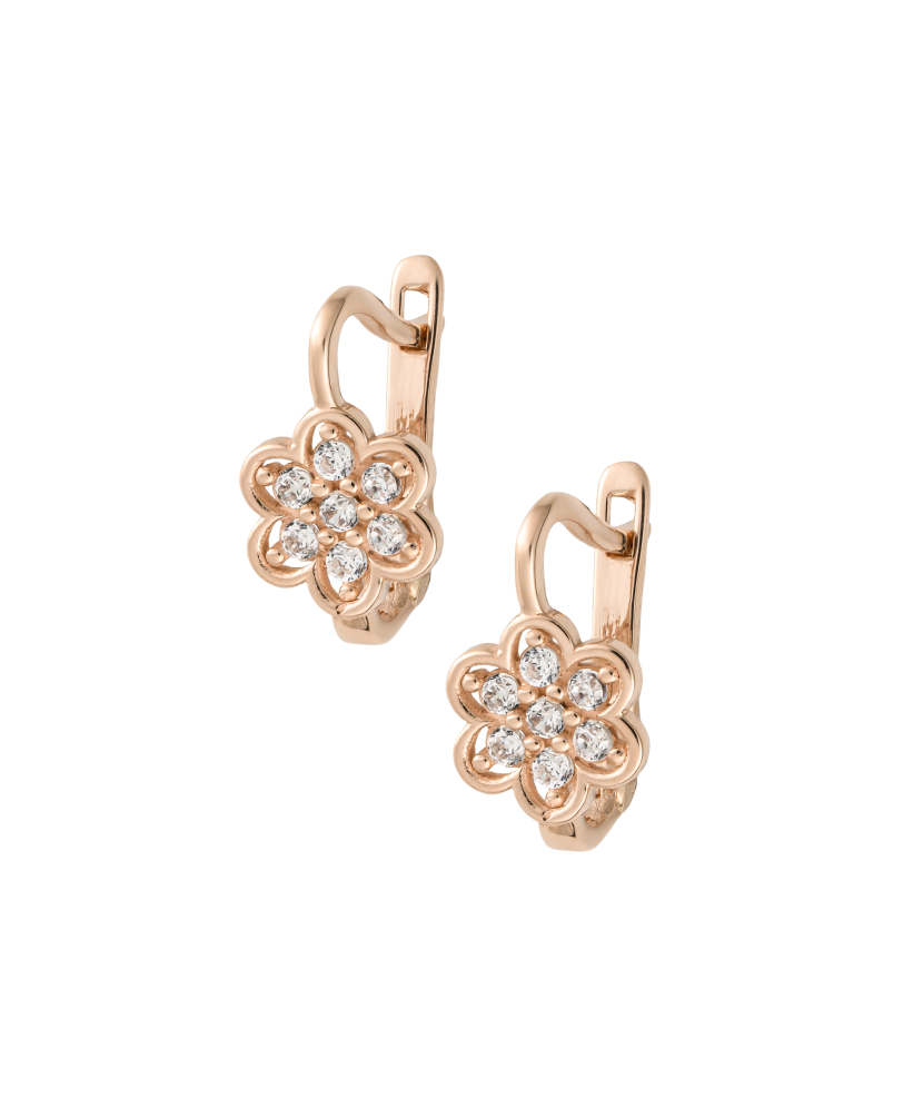 Gold earrings with zircons "flowers"