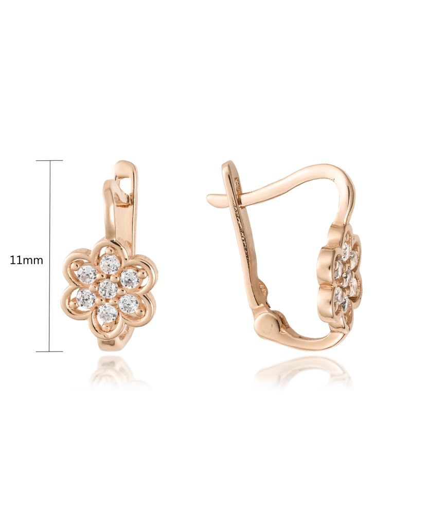 Gold earrings with zircons "flowers"
