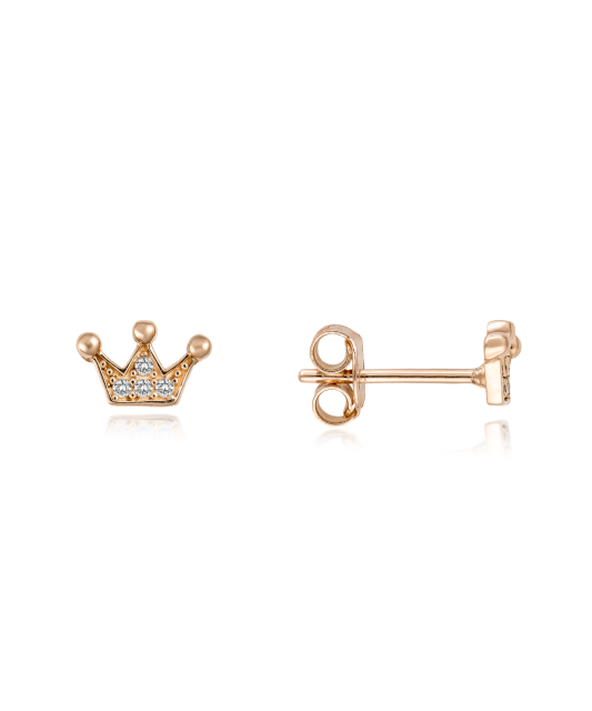 Gold earrings with zircons "crown"