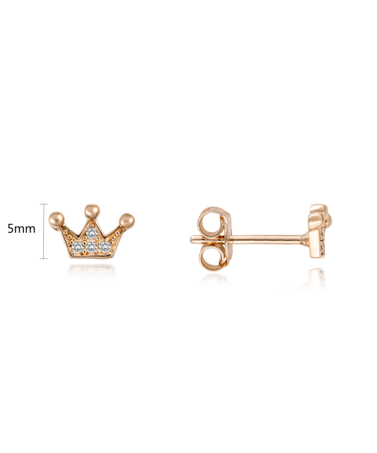 Gold earrings with zircons "crown"