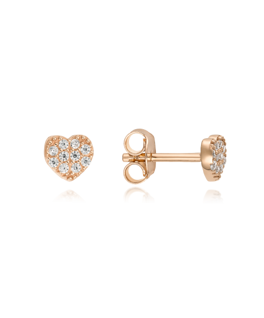 Gold earrings with zircons "hearts"