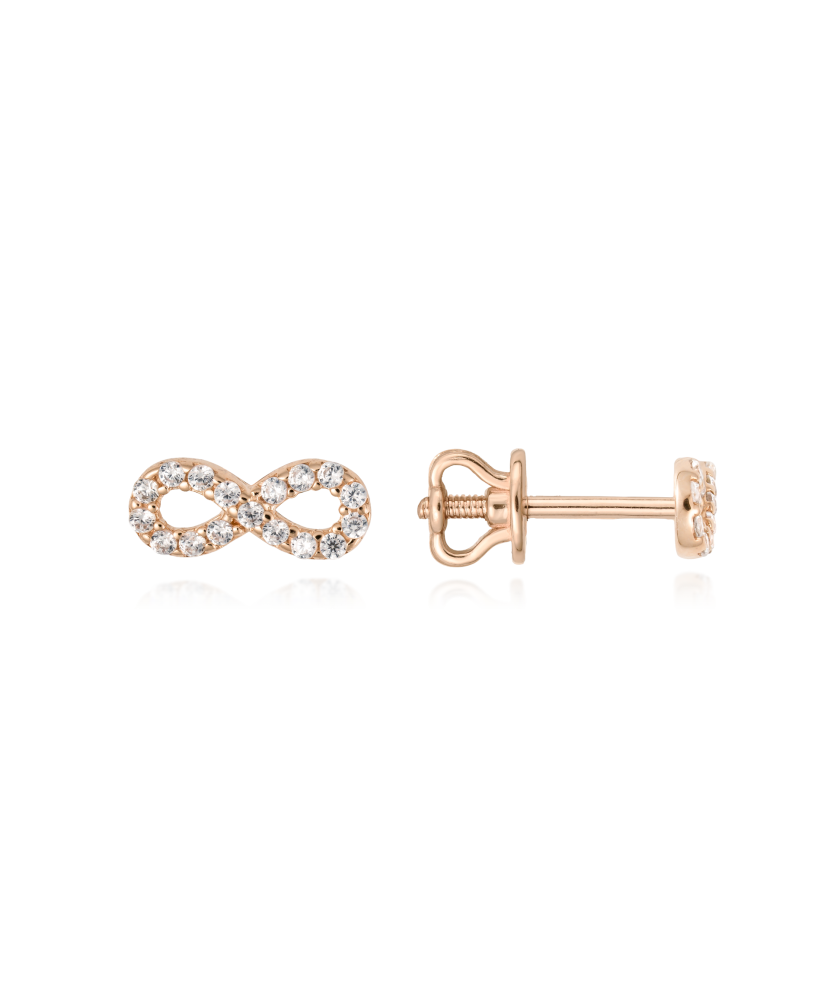 Gold earrings with zircons "infinity"