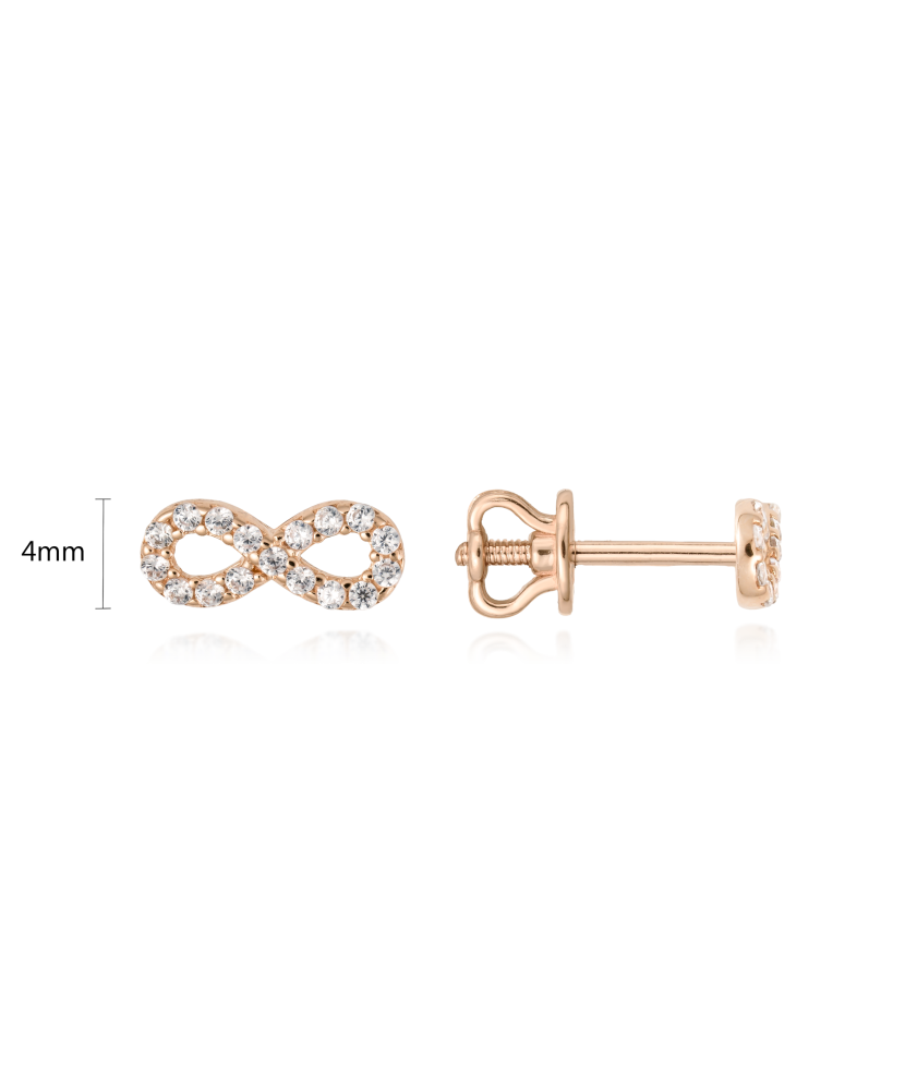 Gold earrings with zircons "infinity"