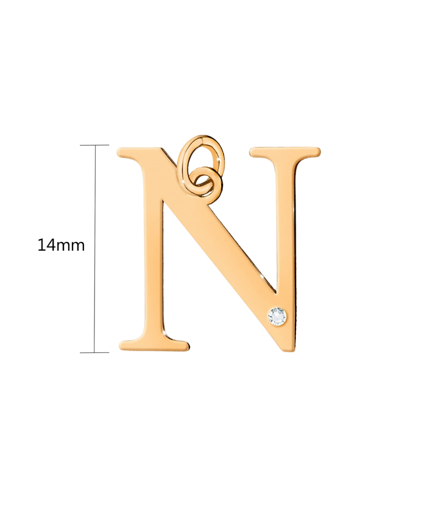 Gold pendant with diamond letter N