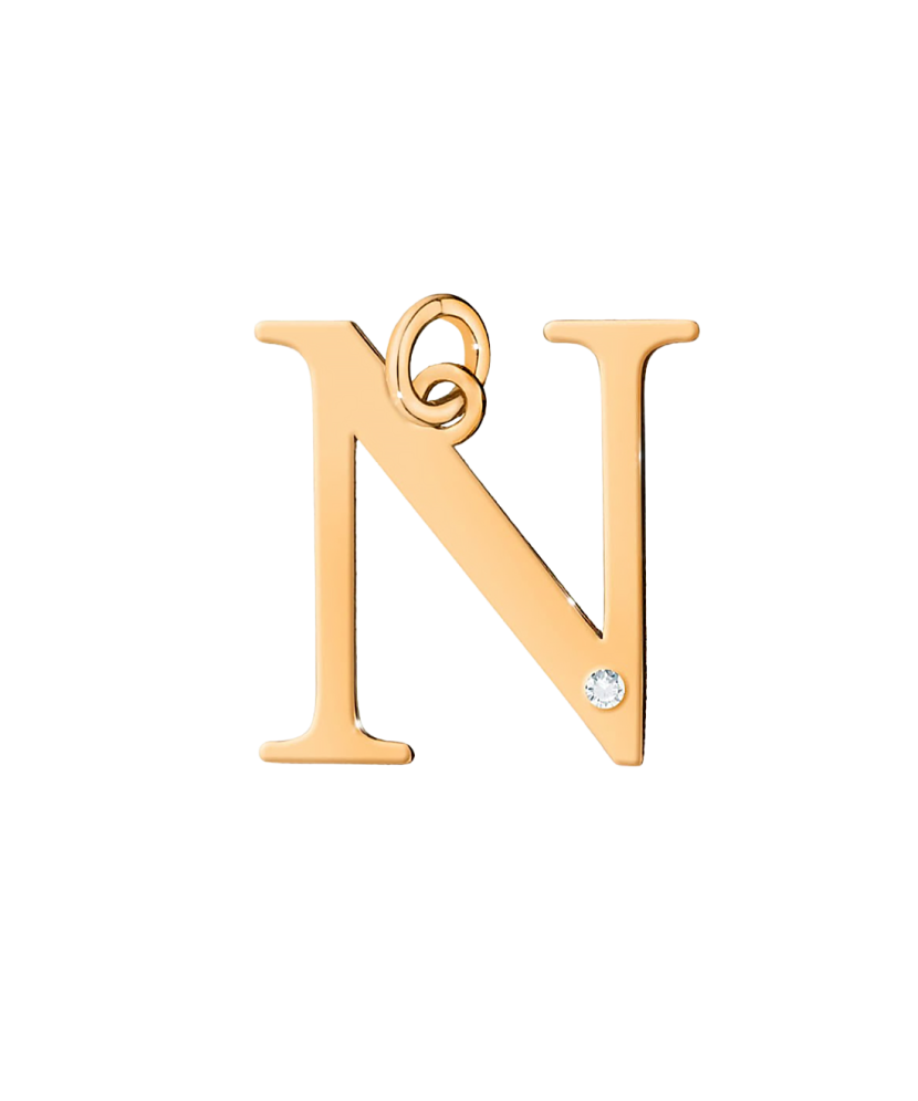 Gold pendant with diamond letter N