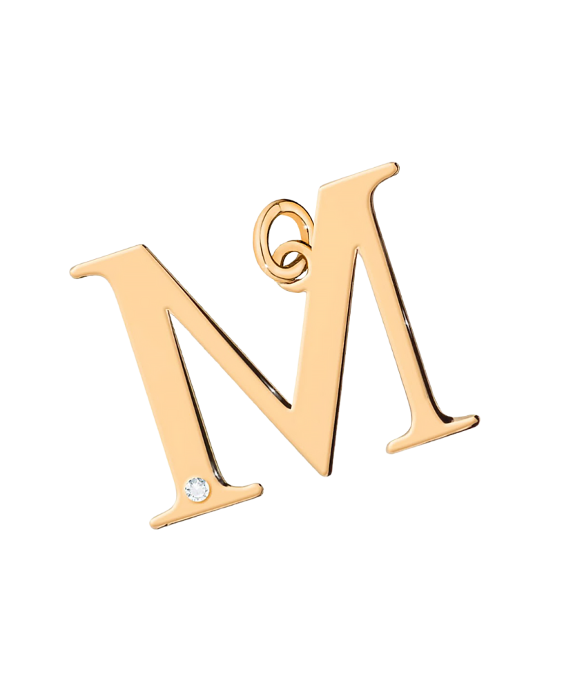Gold pendant with diamond letter M