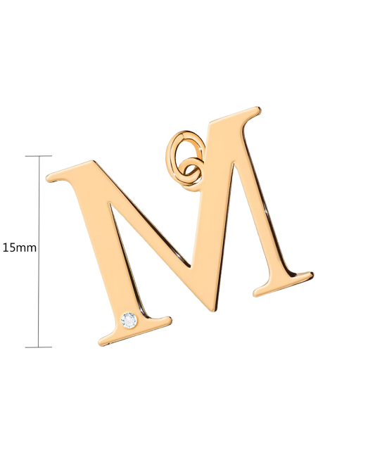 Золотой кулон с бриллиантом, буква M