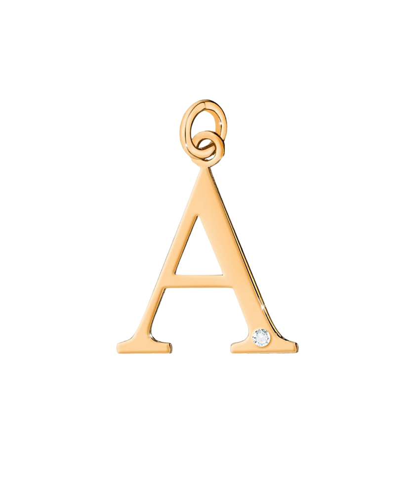 Gold pendant with diamond letter A