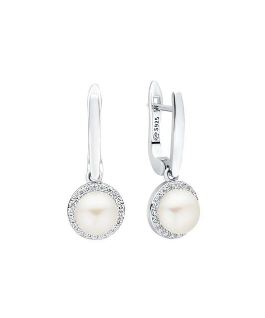 Серьги из серебра с жемчугом и цирконами