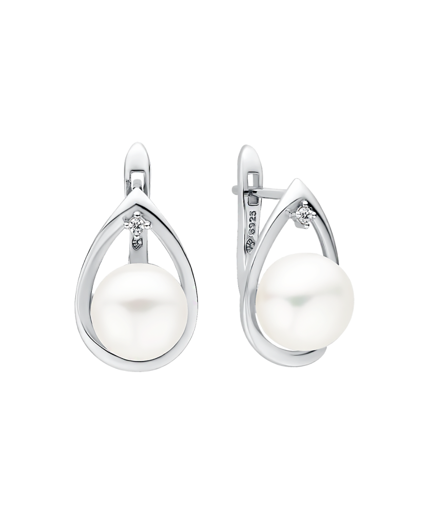 Серьги из серебра с жемчугом и цирконами Серьги из серебра с жемчугом и цирконами