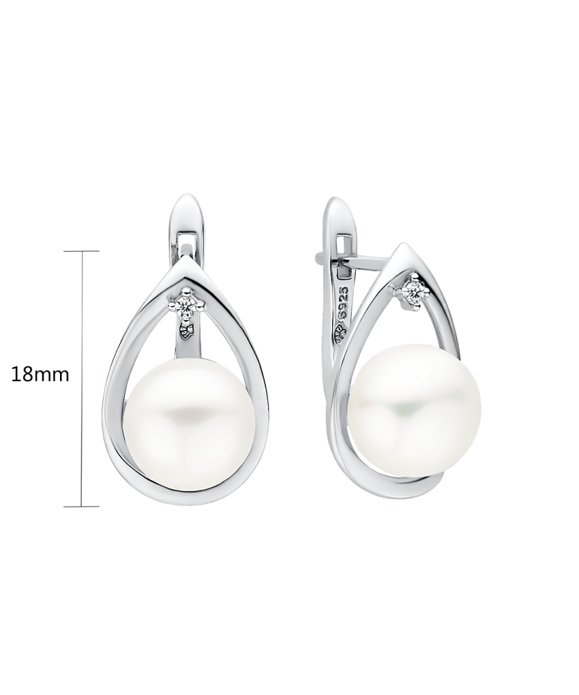 Серьги из серебра с жемчугом и цирконами Серьги из серебра с жемчугом и цирконами