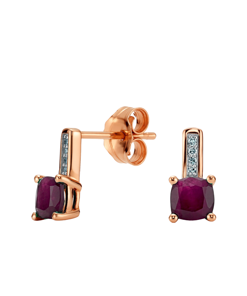 Gold earrings with rubies and diamonds