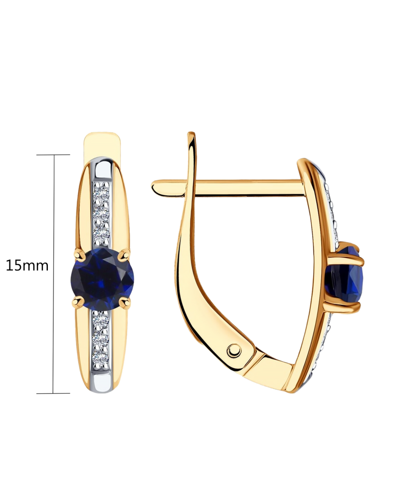 Золотые серьги с корундом и фианитами