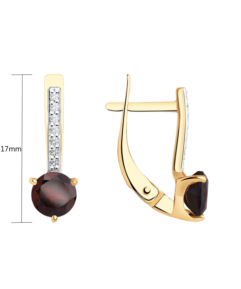 Золотые серьги с гранатами и фианитами Золотые серьги с гранатами и фианитами