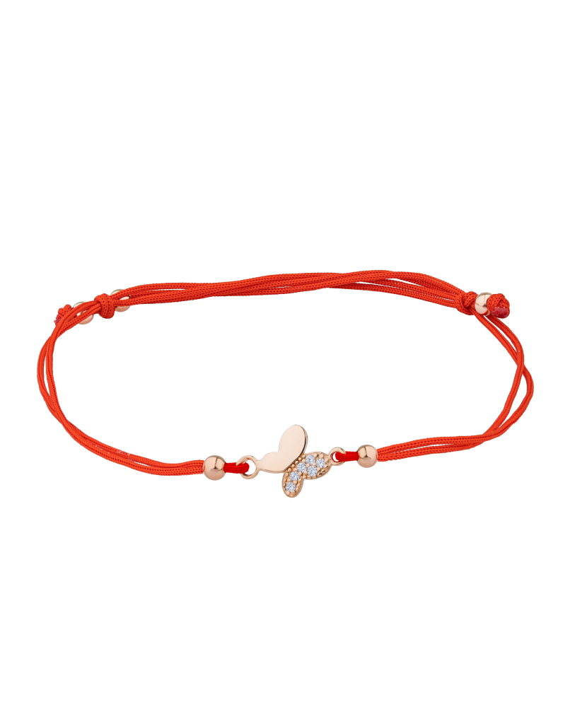 Red string bracelet with gold pendant "Butterfly"