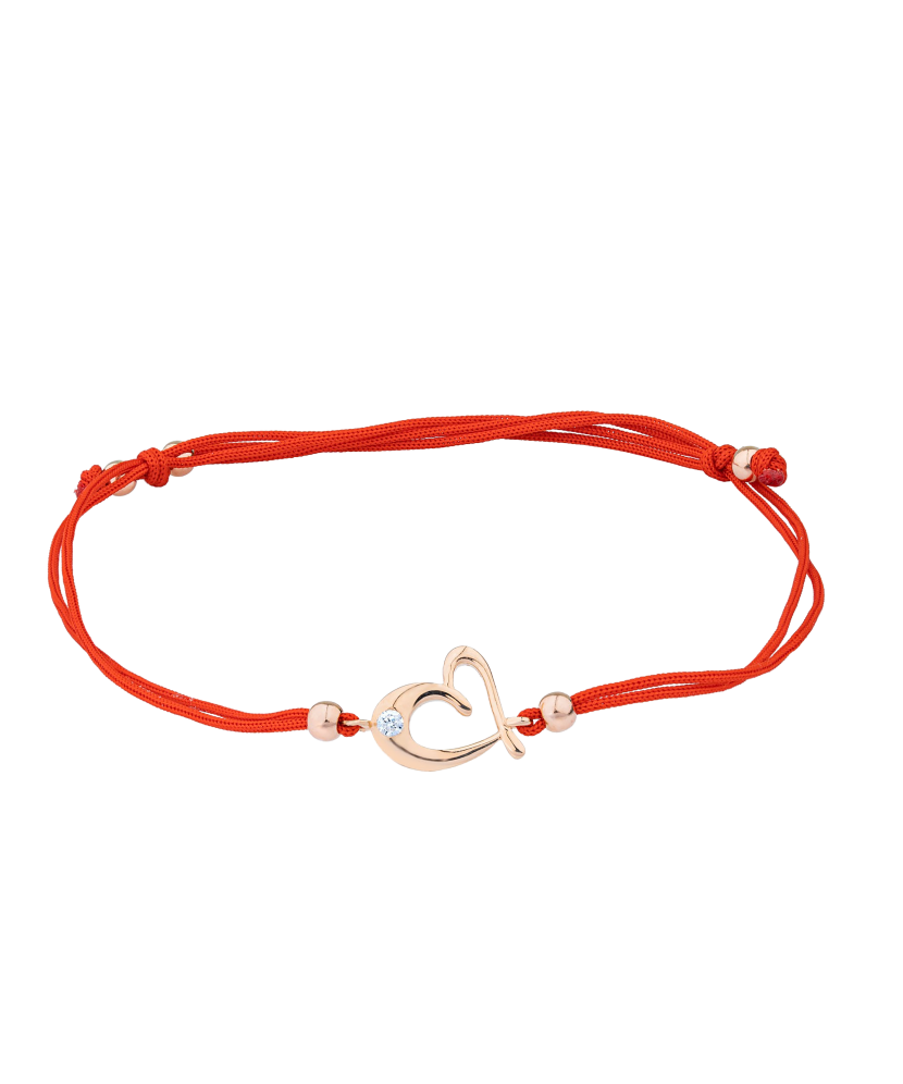 Red string bracelet with gold pendant "Heart"