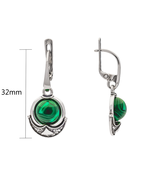 Sterling silver earrings with malachite