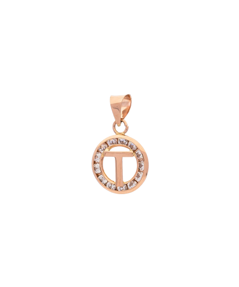Gold pendant with zircons Letter T
