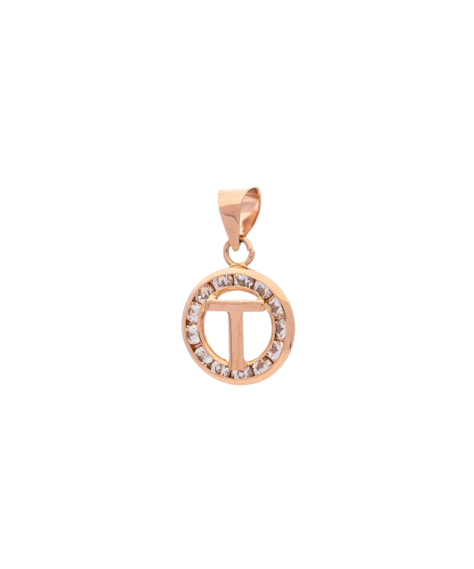Gold pendant with zircons Letter T