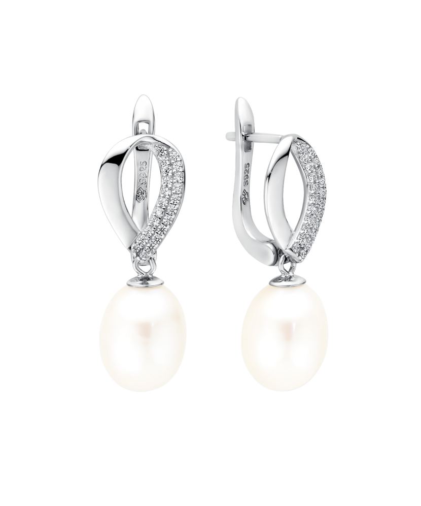 Sterling silver earrings with pearls and zircons Sterling silver earrings with pearls and zircons