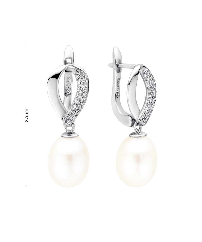 Sterling silver earrings with pearls and zircons Sterling silver earrings with pearls and zircons