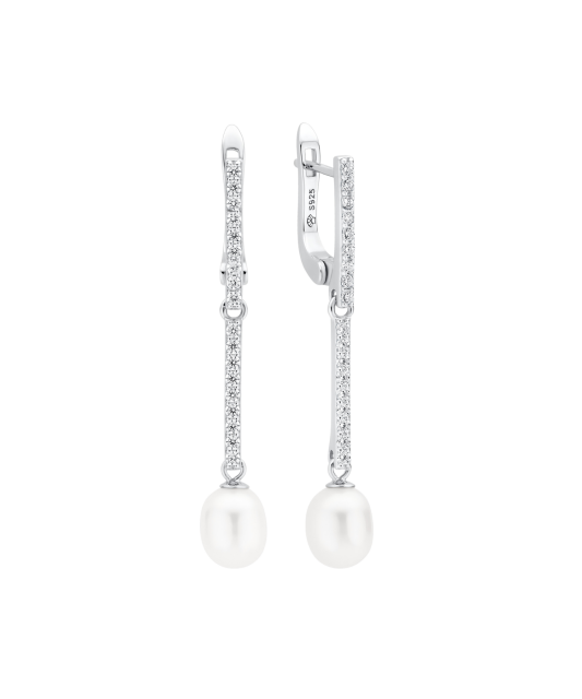 Серьги из серебра с жемчугом и цирконами