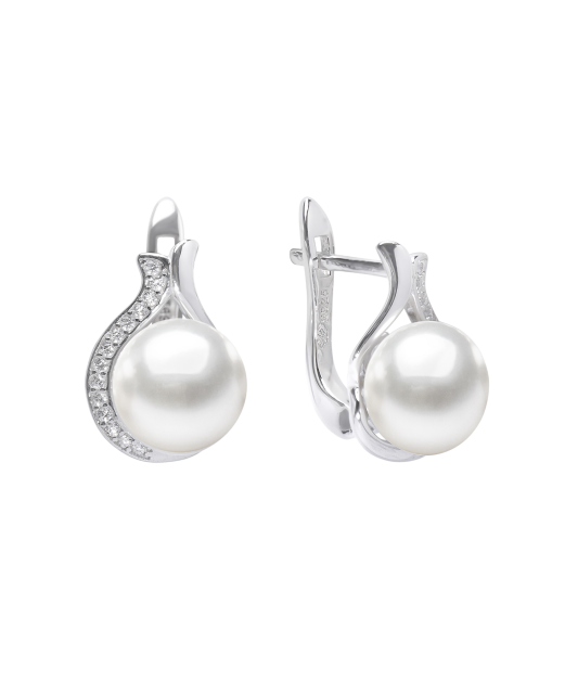 Серьги из серебра с жемчугом и цирконом