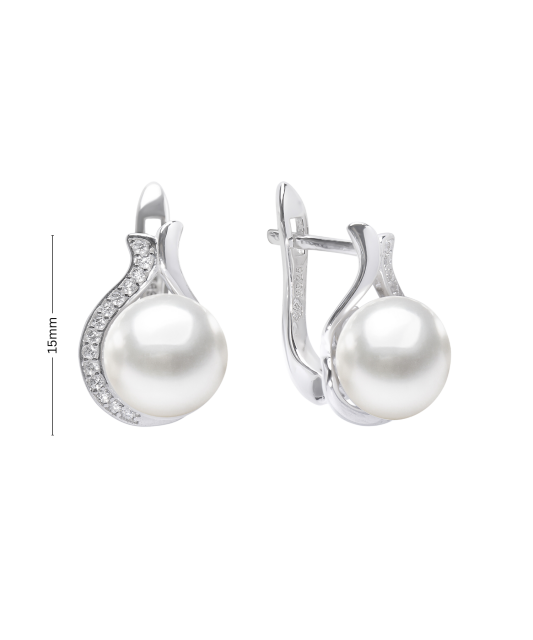 Sterling silver earrings with pearls and zirconium