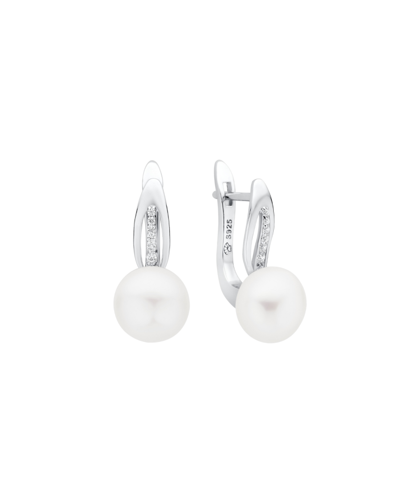 Серьги из серебра с жемчугом и цирконами Серьги из серебра с жемчугом и цирконами