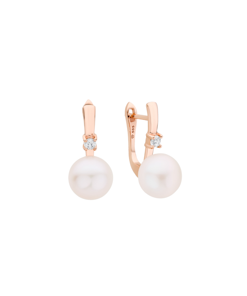 Gold earrings with pearls and zirconium
