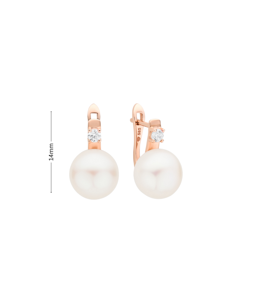 Gold earrings with pearls and zirconium