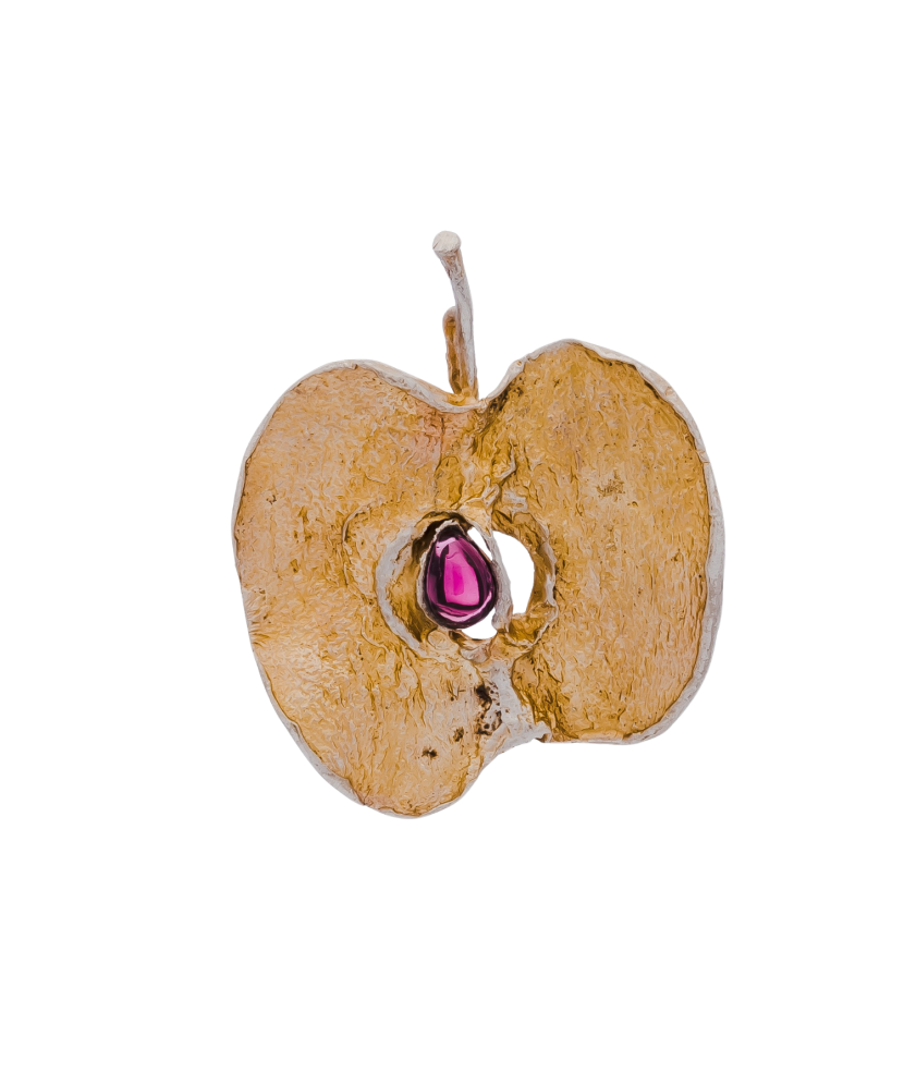 Sterling silver  brooch with garnet "apple"