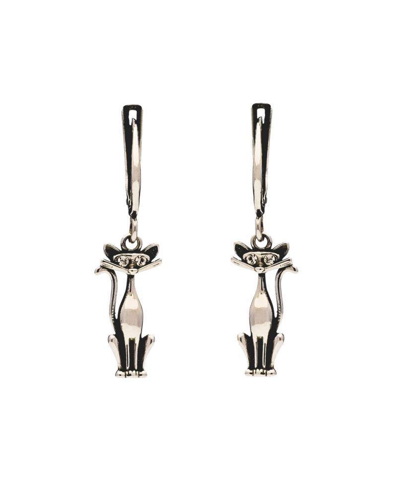 Sterling silver earrings with zircons "cat"