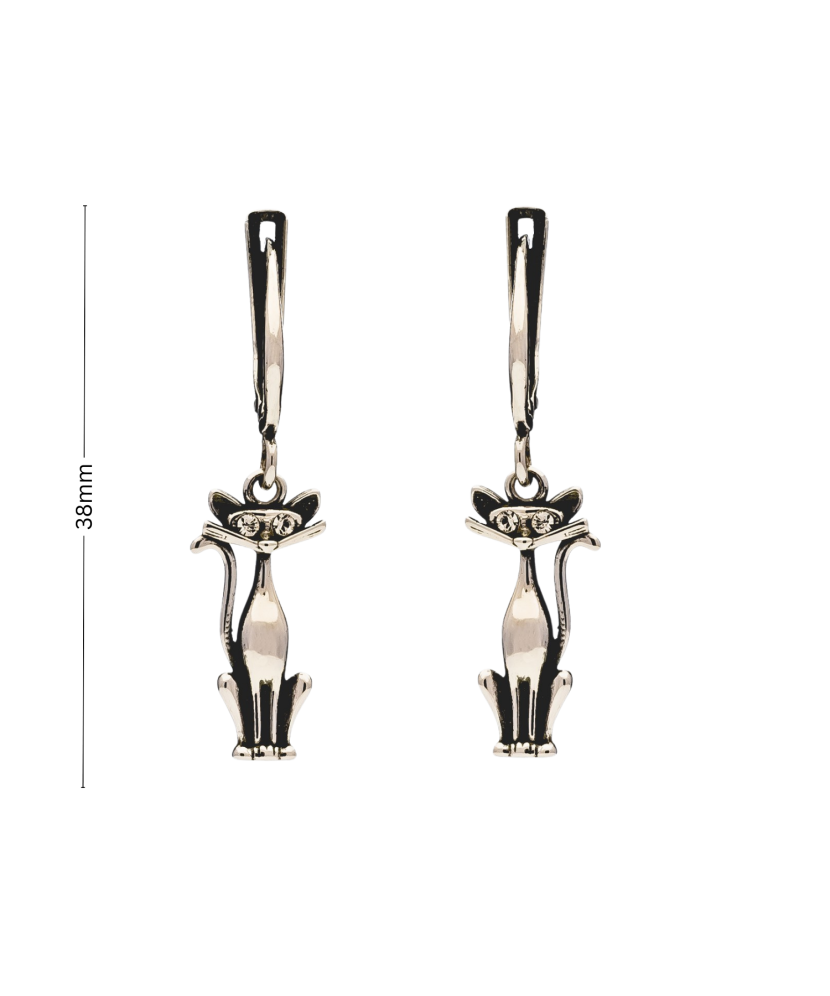 Sterling silver earrings with zircons "cat"