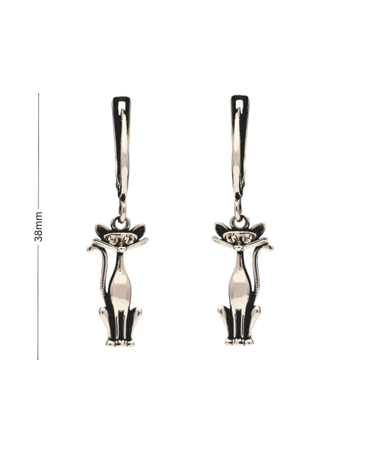 Sterling silver earrings with zircons "cat"