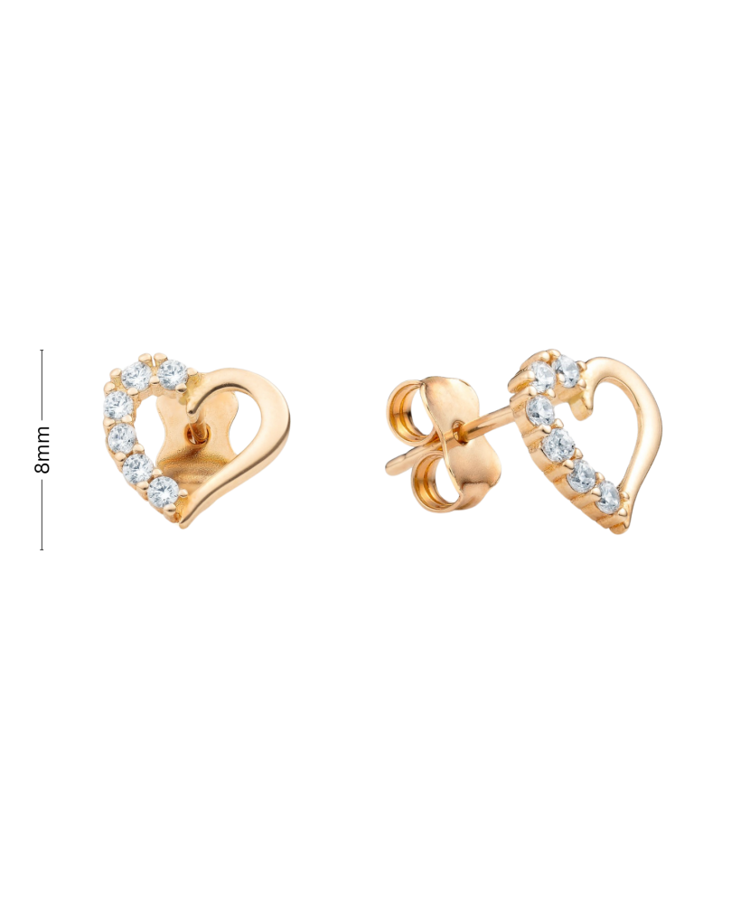 Gold earrings with zircons "hearts"