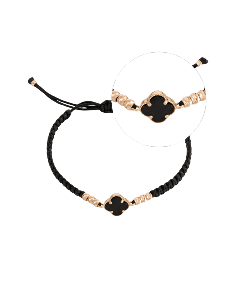 Black string bracelet with gold and onix