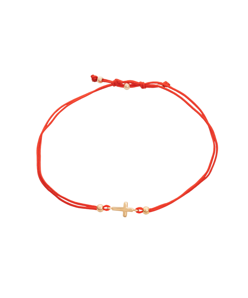 Red string bracelet with gold pendant "cross"