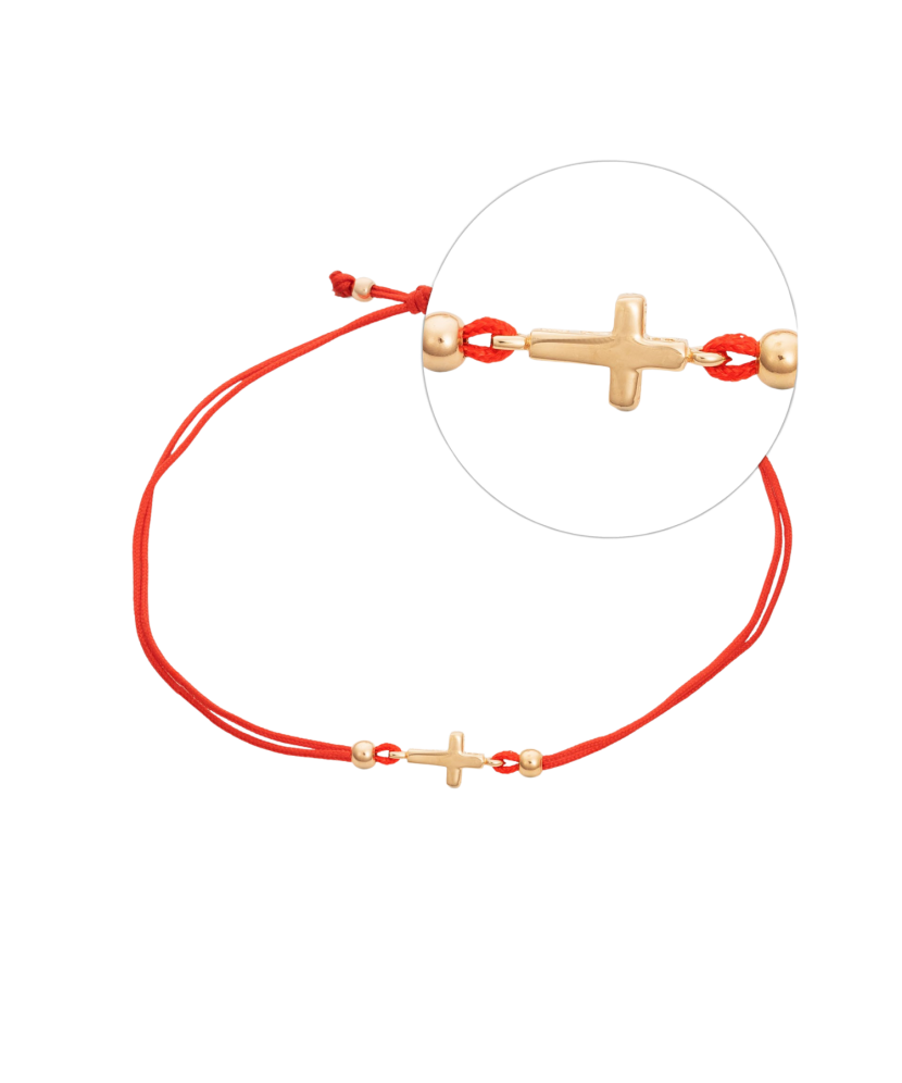 Red string bracelet with gold pendant "cross"