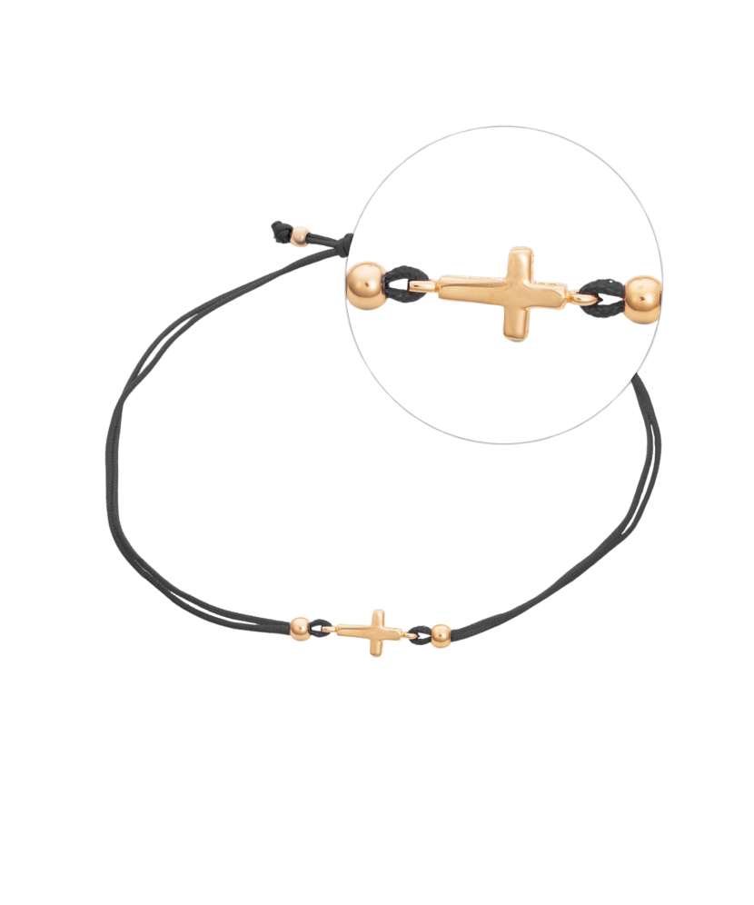 Black string bracelet with a gold pendant "cross"