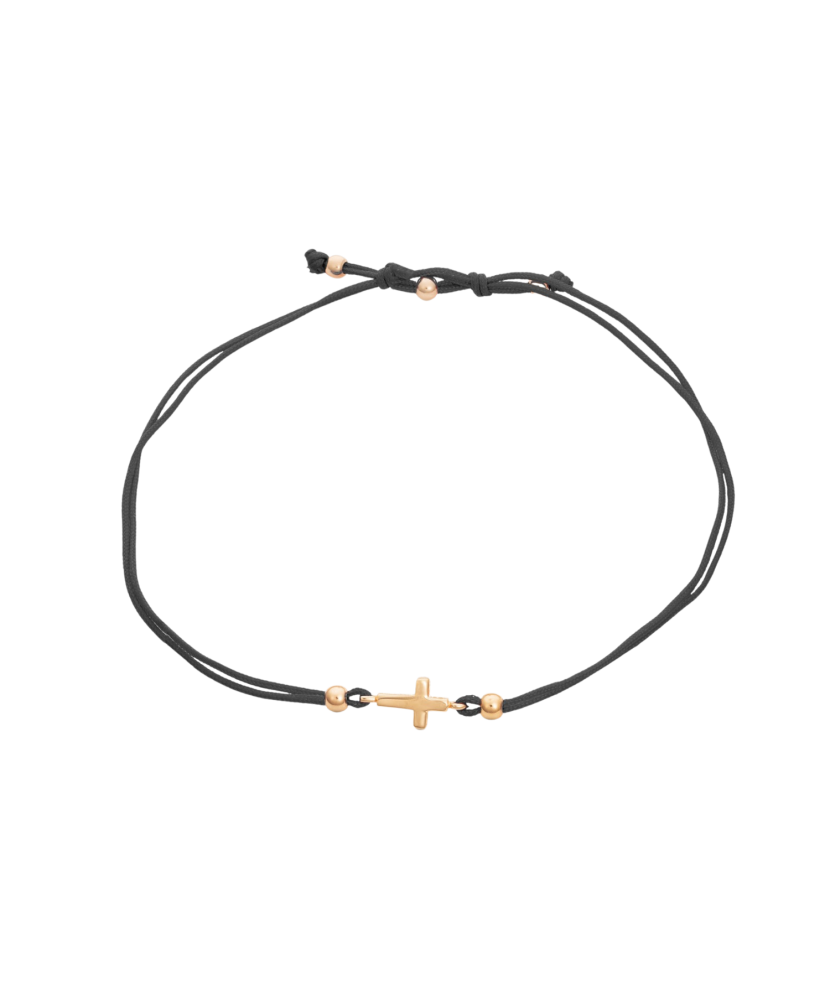 Black string bracelet with a gold pendant "cross"