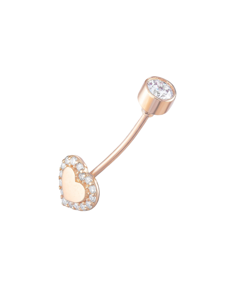 Gold Belly Button Ring with zirconium "Heart"