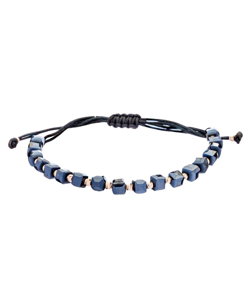 Black string bracelet with gold And Hematites