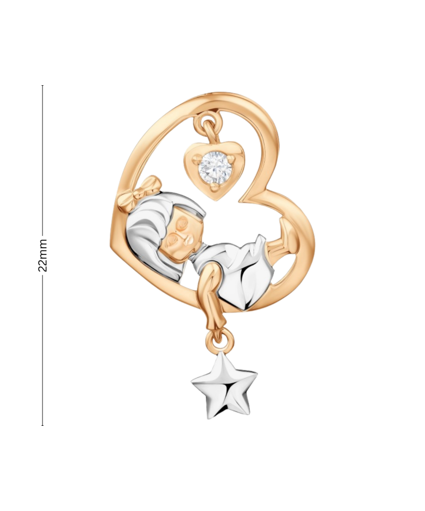 Gold pendant with zirconium "girl in the moon"