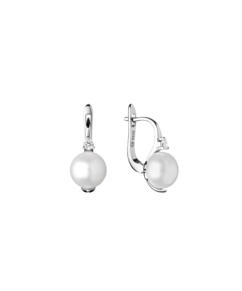 Sterling silver earrings with natural pearl and zircons Sterling silver earrings with natural pearl and zircons