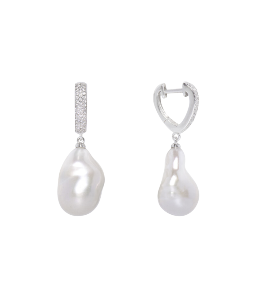 Sterling silver earrings with natural pearl and zircons Sterling silver earrings with natural pearl and zircons