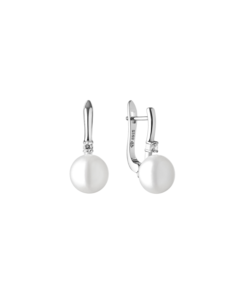 Sterling silver earrings with zircons and natural pearls Sterling silver earrings with zircons and natural pearls