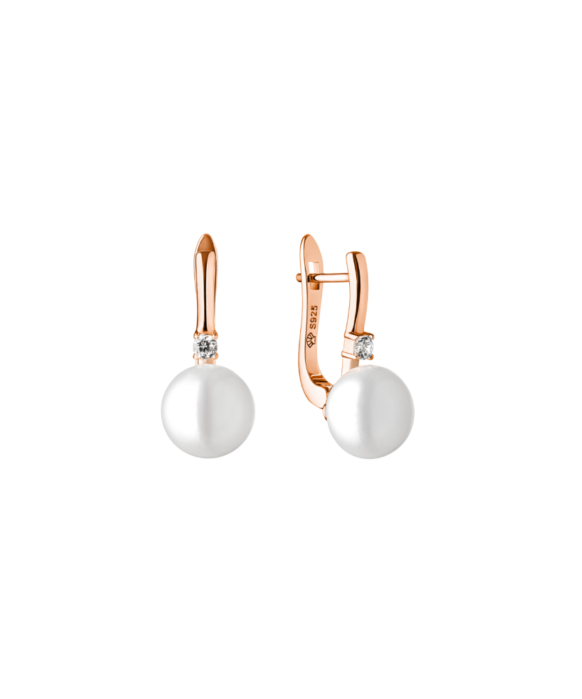 Gilded sterling silver earrings with natural pearls